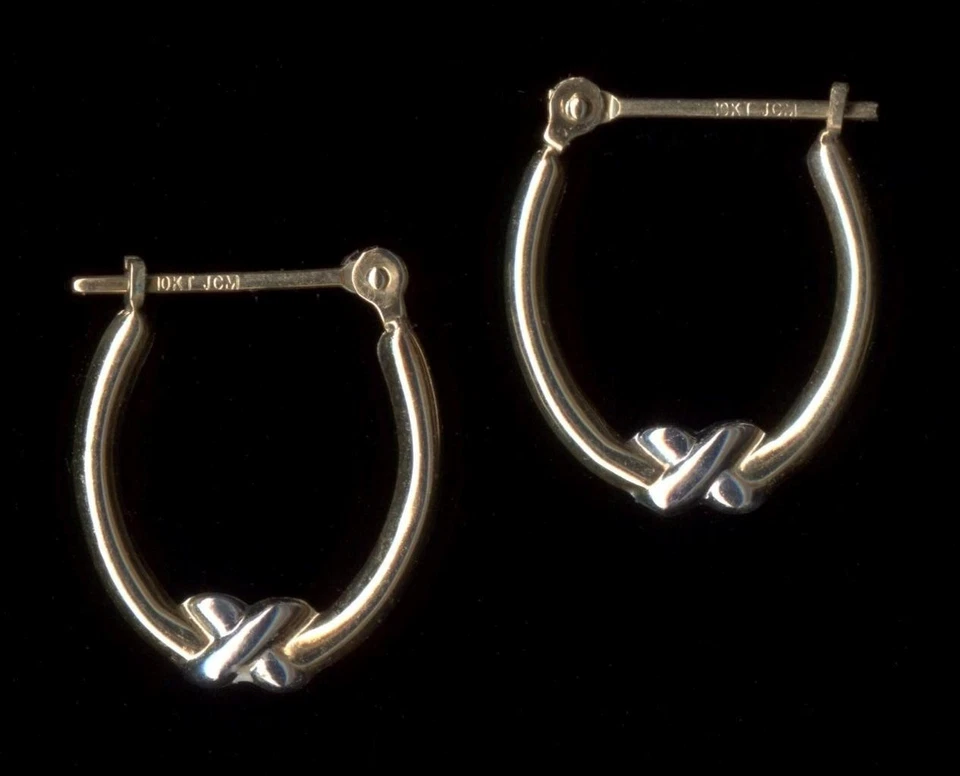 New 10K Solid Yellow & White Gold 15mm Oval Hoop Snap Stud Earrings -op - Image 1 of 1