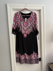 JM Collection women’s plus size 3X mini dress black hot pink studded $80 new - Picture 1 of 8