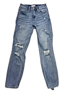 Pantalones de mezclilla Altar'd State desgastados de pierna recta - talla 25, lavado azul claro, rasgados - Imagen 1 de 10