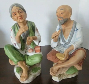 Vintage Homco Asian Man #1431 & Woman #1431 Figurines 1980s Ceramic Bisque Japan - Picture 1 of 12