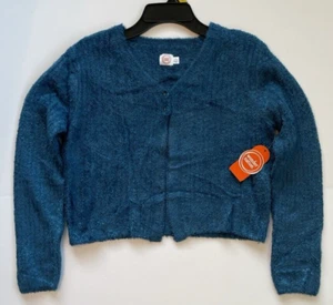 NWT Wonder Nation Girls Large 10-12 Blue Teal Eyelash Cardigan 2 Buttons Sweater - Picture 1 of 9