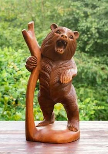 Wooden Hand Carved Bear Statue Handmade Figurine Sculpture Wood Lodge Cabin Art - Picture 1 of 6