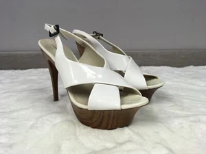 Nuevo Charlotte Russe Correa de Cuero Blanco Plataforma Tacones de Madera Stiletto Talla 9 - Imagen 1 de 7