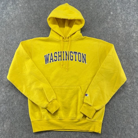 Washington Huskies Sweatshirt Mens Medium Yellow Spellout Hoodie Y2K Champion Cover