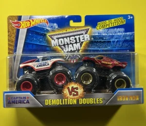 Hot Wheels Captain America vs Ironman Demolition Doubles Monster Jam Trucks New - Picture 1 of 7