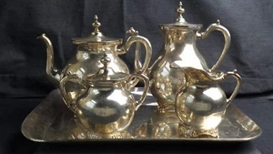 Solid Sterling Silver Antique Tea and Coffee Set with Tray Mexican made Set - Picture 1 of 12