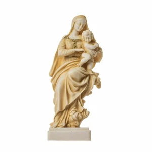 Vierge Marie Mère de Jésus Vierge tenant bébé statue albâtre ton or 8,1" - Photo 1/8