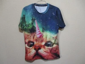 Camiseta Aldeaone Unisex Talla Grande Multicolor Manga Corta Unicornio Gato - Imagen 1 de 3