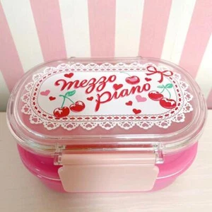 Mezzo Piano Lunch Box Two-Tier Bento Pink Cherry Ribbon Heart Obento RARE Japan - Picture 1 of 24