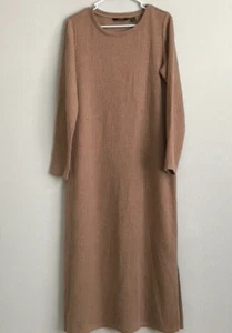 Dennis Basso Regular Bateau Neck Rib Knit Dress - Camel (Sz M) a615660 - Picture 1 of 4