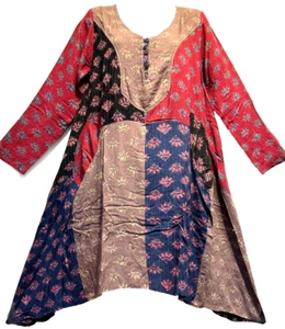 Nwt SACRED THREADS floral funky hippie rayon pocket sharkbite DRESS M Free shipp - Picture 1 of 7