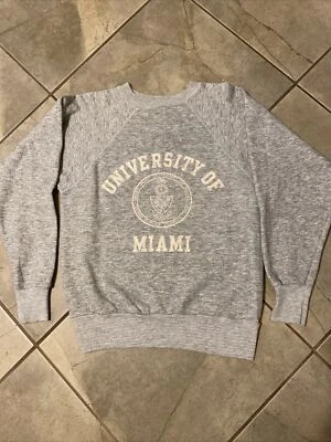 De colección Años 70 80 Universidad de Miami College Raglán Cuello Redondo 18.5x23.75 Foto 1 de 3