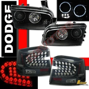 06-08 Dodge Charger BLack Halo Projector Headlights + LED Tail Lights Dark Smoke - Picture 1 of 6