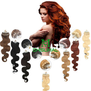 20Inch Wavy&curly Loop Micro Rings Beads Tipped Ombre Remy Human Hair Extensions