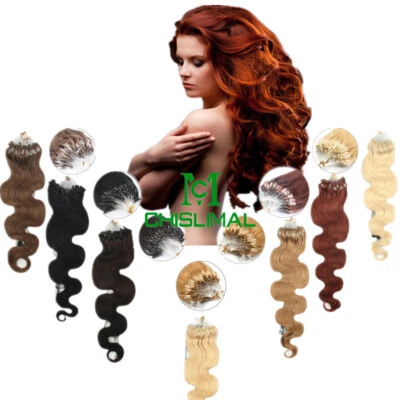 20Inch Wavy&curly Loop Micro Rings Beads Tipped Ombre Remy Human Hair Extensions - Image 1 of 4