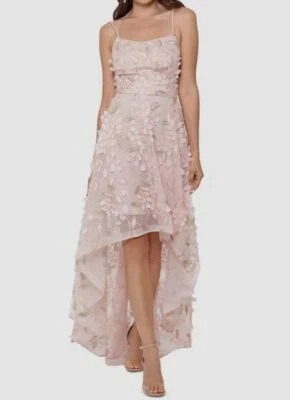 Vestido para mujer Xscape rosa con apliques florales alto-bajo talla 10 Foto 1 de 3