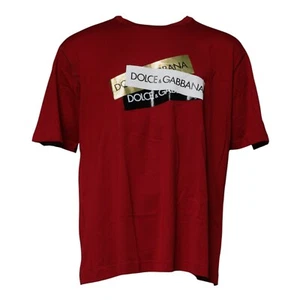 DOLCE & GABBANA T-shirt Red Logo Tape Cotton Crew Neck Men IT58/US48/XXL 490usd - Picture 1 of 6