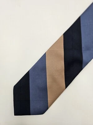 VTG Pride of England Designer McAvoy Silk Mens Neck Tie Formal Blue Tan Stripe - Image 1 of 4