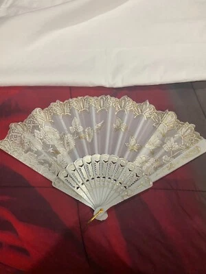 Folding Hand Fan  White Lace open size 16.5x9" - Image 1 of 3