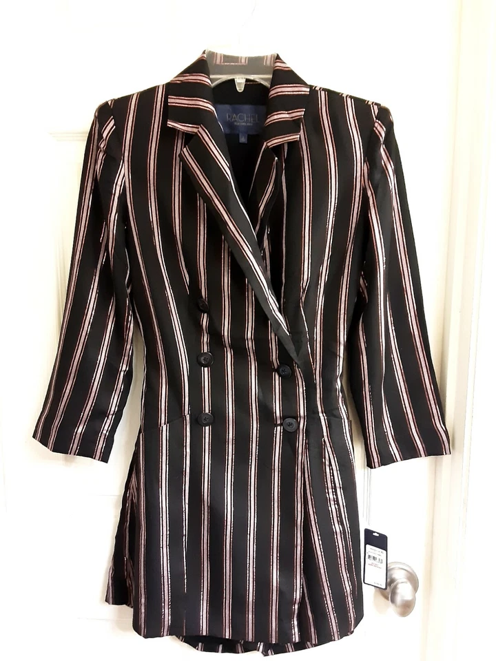 Rachel Rachel Roy Womens LIBT Black Blazer Striped Open Back Romper 2 BHFO 2733