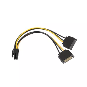 Dual SATA 15 pin Male M to Pci-e 6 Pin Female F Video Card Power Cable CORD PC - Picture 1 of 10