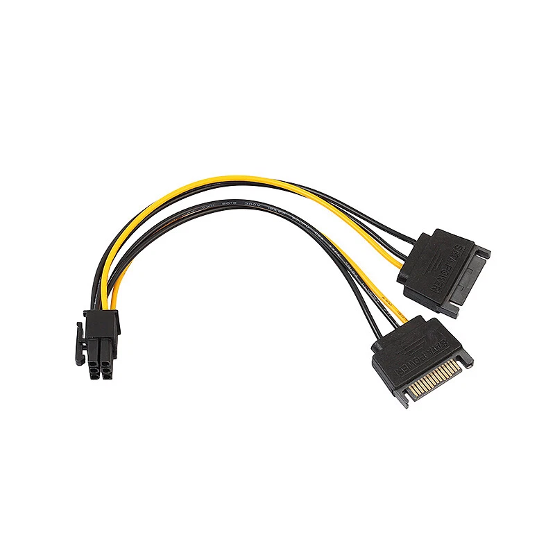Dual SATA 15 pin Male M to Pci-e 6 Pin Female F Video Card Power Cable CORD PC - Image 1 of 4