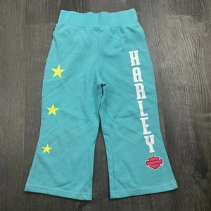 Harley Davidson Girls Sweatpants Pants Teal Pull On Flared Printed Size 7 / 8 - Picture 1 of 4