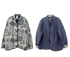 BonWorth Quilted Blue Paisley Floral Reversible Jacket Lighter Weight SZ Large - Picture 1 of 12