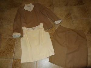 WOMENS SIZE 10 3 PIECE SKIRT SUIT BY AMANDA SMITH **BROWN** - Picture 1 of 9