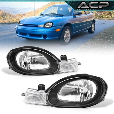 For 2000-2002 Dodge Plymouth Neon Black Halogen Head Lights Lamps Left+Right Set - Image 1 of 4