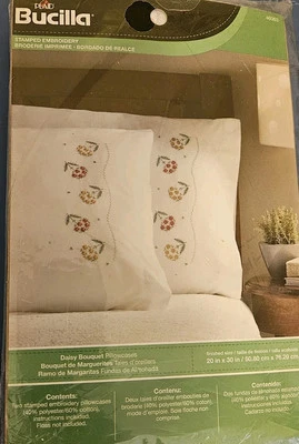 Bucilla  Pillowcases DAISY BOUQUET Stamped Embroidery - Image 1 of 2