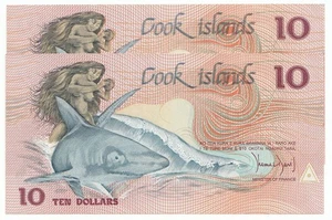 1987 Cook Islands $10 Note P3A aUNC - UNC x2 - Picture 1 of 2