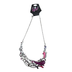 Impresionante conjunto de pendientes collar tono plata rosa púrpura abstracto único - Imagen 1 de 7