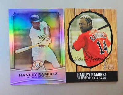 Lote de 2 tarjetas Hanley Ramírez 2003 Bowman Heritage RC #196/2010 Bowman Platinum #12 Foto 1 de 4