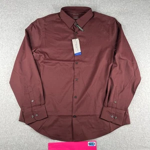 Perry Ellis Motion Shirt XL Burgundy Strech Casual Button Up Long Sleeve Men New - Picture 1 of 14