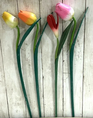 De Colección Madera Tallada Pintada a Mano Arte Popular Flores Tallo Largo 19" Hojas Desmontables - 4 Foto 1 de 4