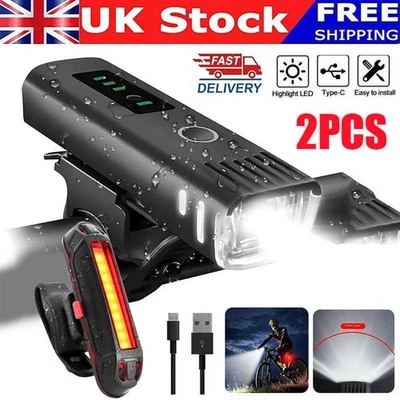 Mountain Bike Lights Rechargeable Super Bright Front & Rear Set Waterproof USB - Image 1 of 4
