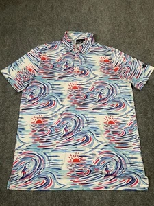 Sunday Swagger Poloshirt Herren Medium Blau Pink Surf Wave Sonne Golf Performance - Bild 1 von 7