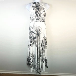 Eliza J Dress Women 16 Ivory Black Pink Floral Chiffon Maxi Halter Boho Twee NWT - Picture 1 of 7