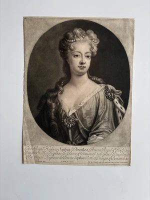Antique Mezzotint Engraving Sophia Dorothea Princess Royal of Prussia Hanoverian - Image 1 of 2