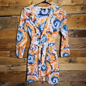 Bata de baño Lands End Tie-Dye azul naranja rosa con capucha para niños talla 8 niña nueva sin etiquetas - Imagen 1 de 5
