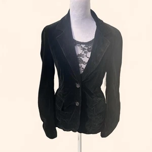 Theory women’s sz M black velvet blazer fitted stretch ruched cotton/modal goth - Picture 1 of 14