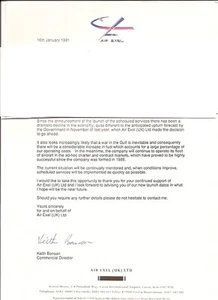 Letterhead - Air Exel - Luton Airport - Bonson - Gulf War Ref 1991 (AL08) - Picture 1 of 1
