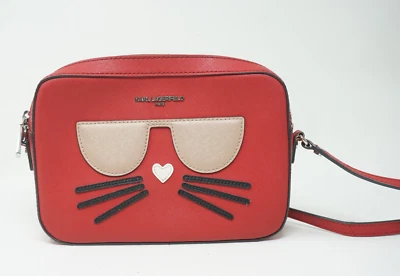 Karl Lagerfeld Paris Purse Maybelle Crossbody Red Cat Rectangular Bag Designer - Image 1 of 4