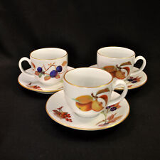 Royal Worcester 3 Cups & 3 Saucers 1961-2015 Evesham Fruits & Leaves w/Gold HTF
