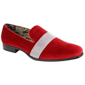 AM Mens Formal Slip On Loafer Dress Shoes Fire Red Silver Size 13 NIB Prom - Picture 1 of 10