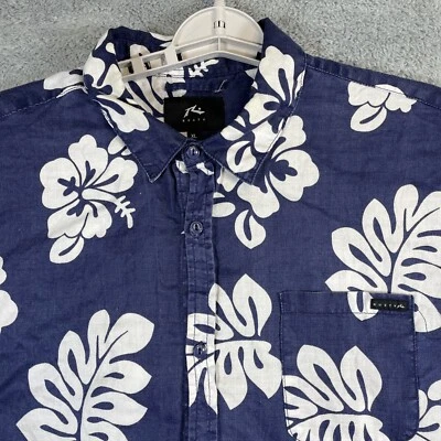 Camisa De Colección Oxidada Hombres XL Azul Mezcla de Lino Floral Hawaiana AOP SS Surf Aloha Y2K Foto 1 de 4