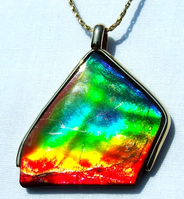 "PREMIER" ORO MACIZO 14k, colgante de ammolita hecho a mano y cadena de oro macizo 14k Foto 1 de 4