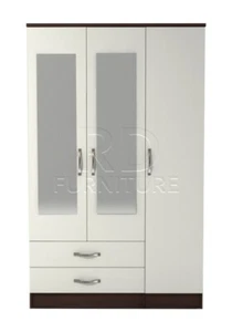 3 Door 2 Drawer Mirrored Wardrobe - Walnut and White - Picture 1 of 2