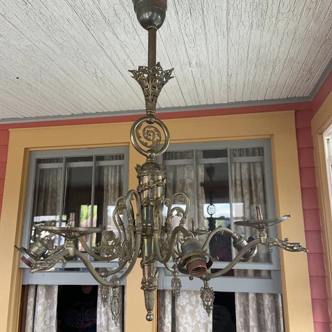 Antique Filigree 8 Arm Victorian Brass Gas & Electric Chandelier Light Fixture Cover